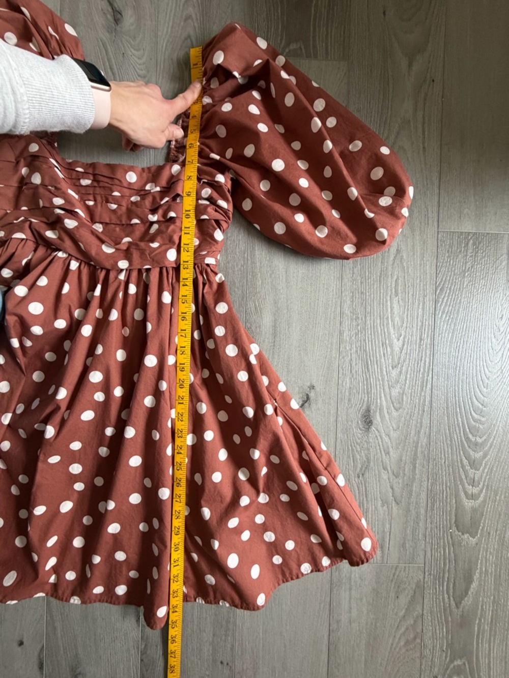 Abercrombie & Fitch Rust Brown Polka Dot Puff Sleeve Mini Dress - Picture 9 of 9